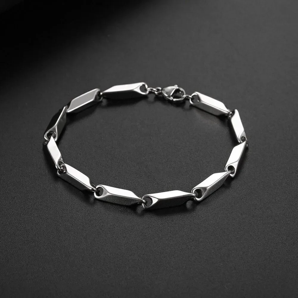 Men's Bracelet Silver Trendy Modern Rice Chain